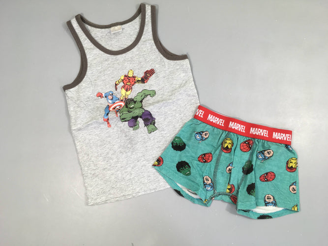 Chemisette s.m + boxer gris chiné, super héros, moins cher chez Petit Kiwi