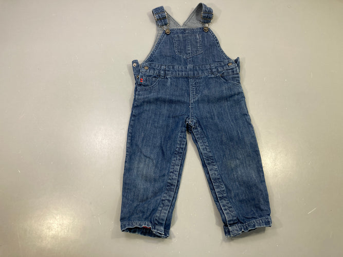 Salopette jean bleu doublée jersey gris, moins cher chez Petit Kiwi