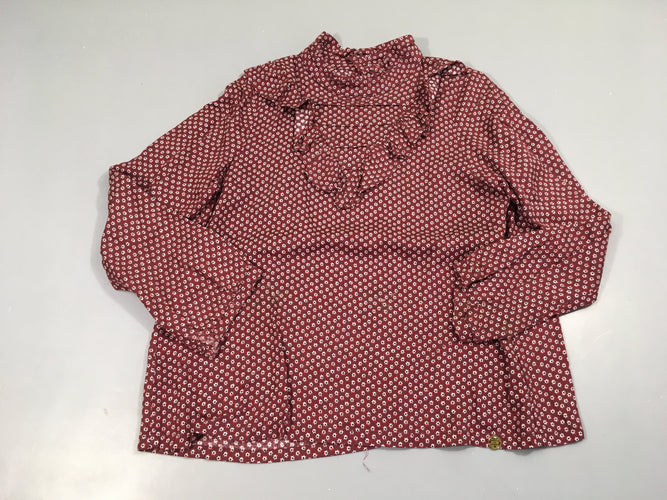 Blouse ml bordeau étoiles blanches col montant froufrou, moins cher chez Petit Kiwi