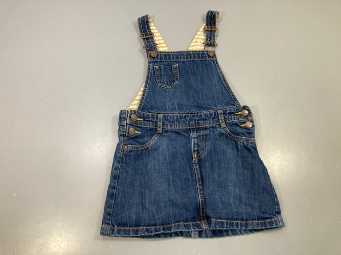 Robe s.m salopette jean bleu, bretelles doublées rayées jaune, moins cher chez Petit Kiwi