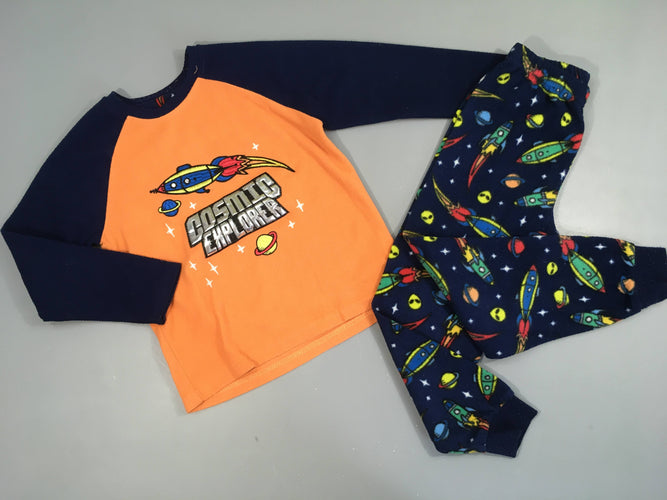 Pyjama 2 pcs polar orange/bleu marine fusée, moins cher chez Petit Kiwi