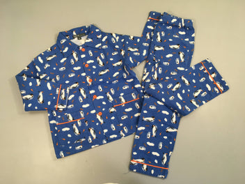 Pyjama 2 pcs flannelle bleu pingouins