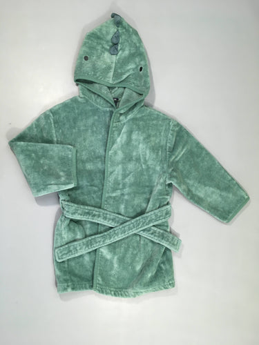 Peignoir velours vert dino à capuche, moins cher chez Petit Kiwi