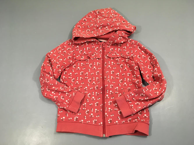 Sweat zippé à capuche rose fleuri froufrou, moins cher chez Petit Kiwi
