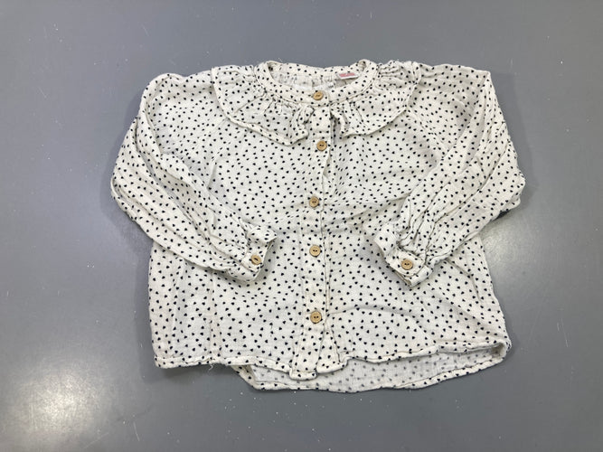 Blouse m.l écrue double gaze petits cœurs bleu marine, col volanté, boutons bois, moins cher chez Petit Kiwi