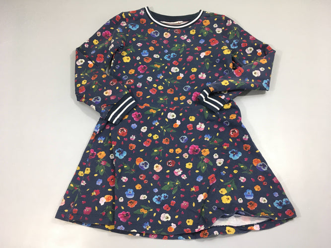 Robe m.l bleu foncé molleton fleuri, moins cher chez Petit Kiwi