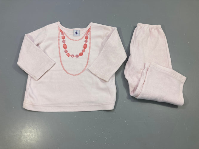Pyjama 2pcs velours rose pâle imprimé collier de perles, moins cher chez Petit Kiwi