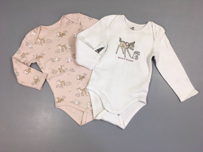 2 Bodies m.l blanc/rose bambi, tache manche arrière, moins cher chez Petit Kiwi
