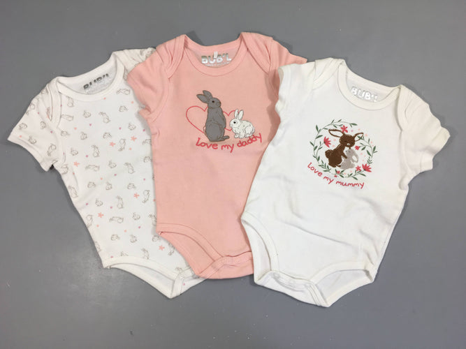 3 Bodies m.c blanc/rose lapins, Bub'l, moins cher chez Petit Kiwi