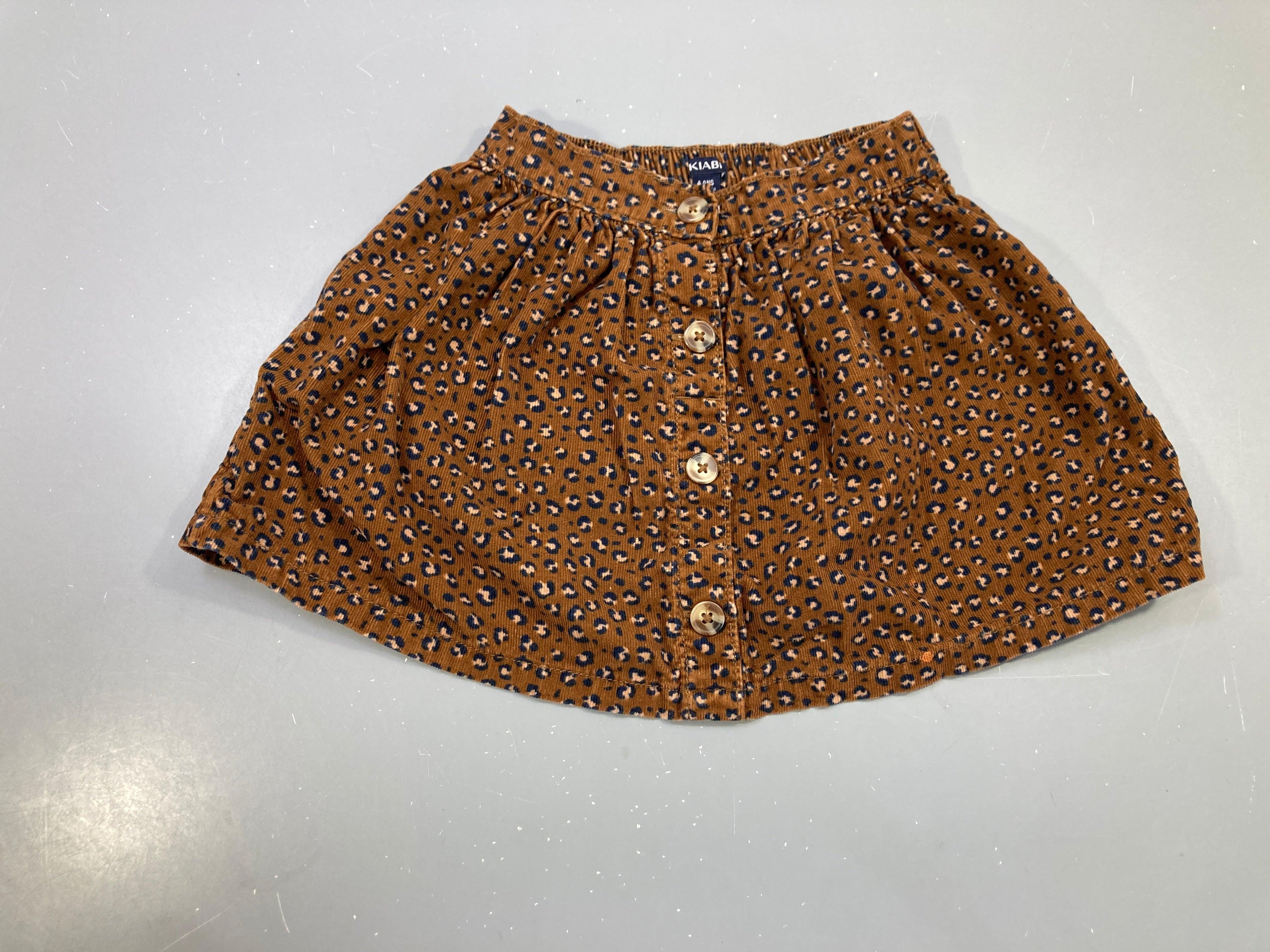 Jupe velours côtelé marron léopard boutonnée, taille élastique