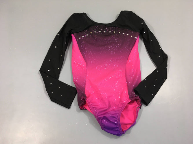 Maillot de gym ml noir rose strass, moins cher chez Petit Kiwi