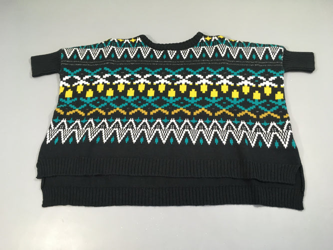 Pull atypique gris foncé motifs blanc-jaune-vert, moins cher chez Petit Kiwi