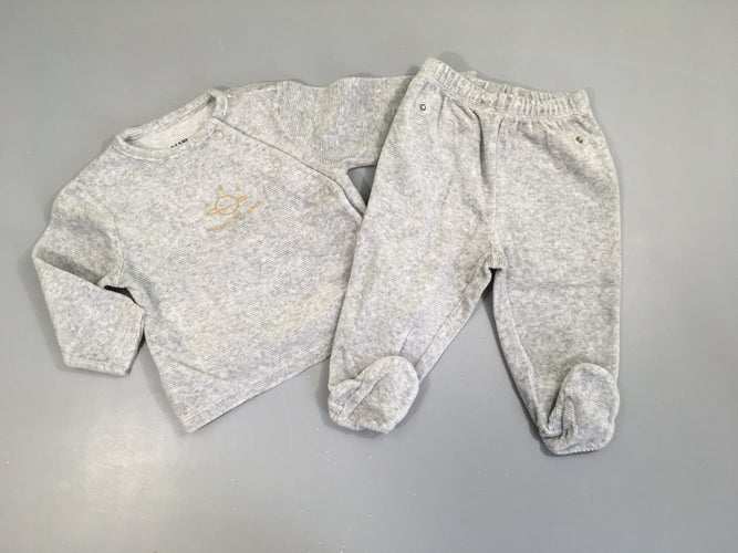 Pyjama 2pcs velours gris chiné saturne, moins cher chez Petit Kiwi