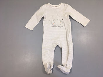 Pyjama zippé jersey blanc rayé argenté nuage brodé
