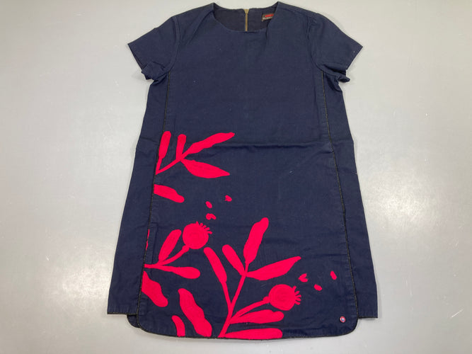 Robe m.c coton bleu marine feuilles brodées, moins cher chez Petit Kiwi