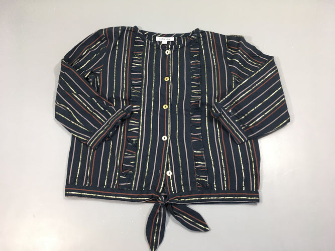 Blouse ml bleu foncé froufrou ligné doré-rouge, moins cher chez Petit Kiwi