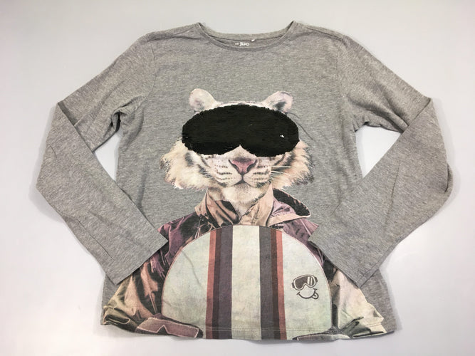 T-shirt m.l gris chiné Tigre masque sequins, moins cher chez Petit Kiwi