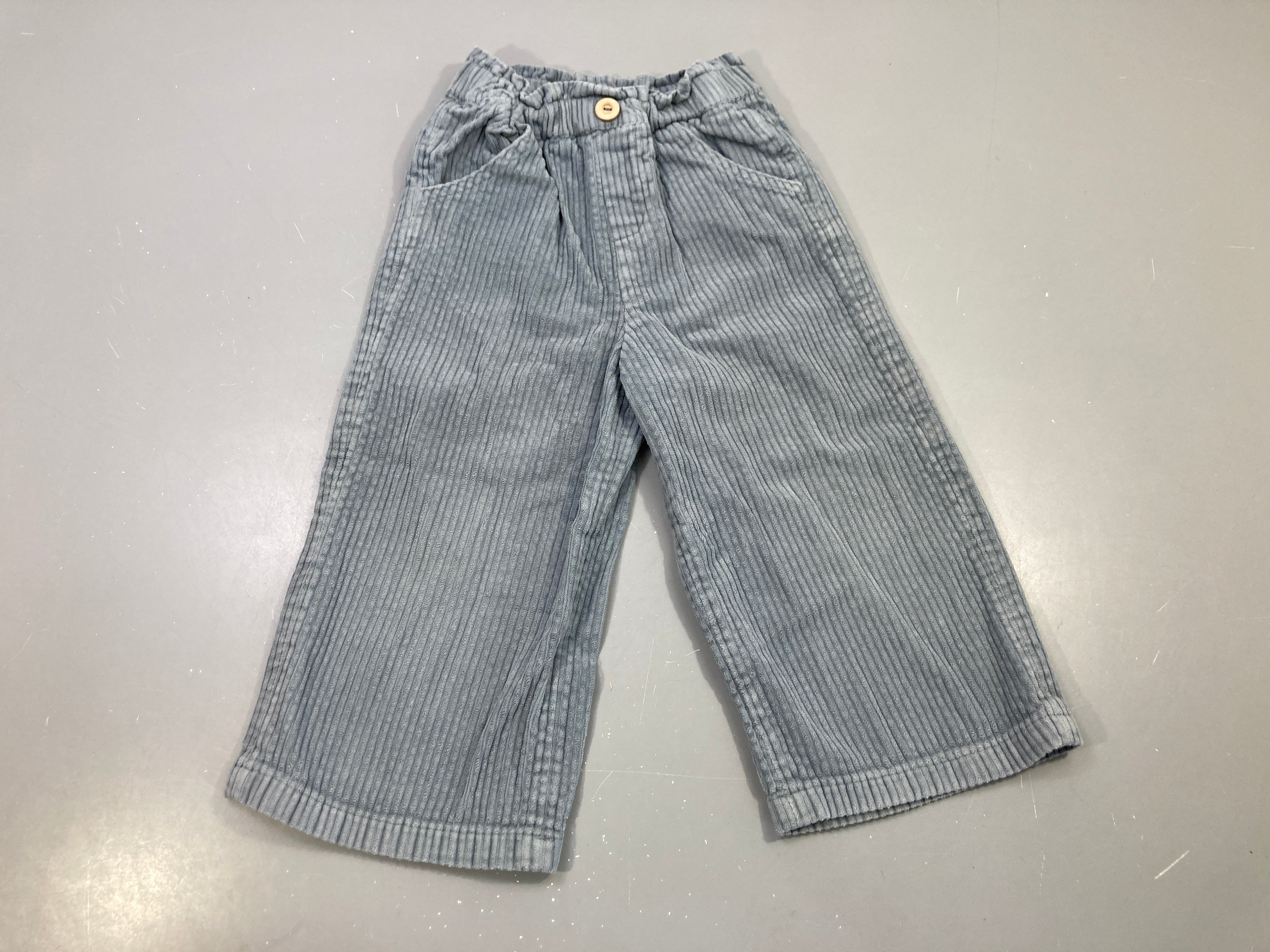 Pantalon velours grosses côtes bleu gris, coupe large, taille élastique