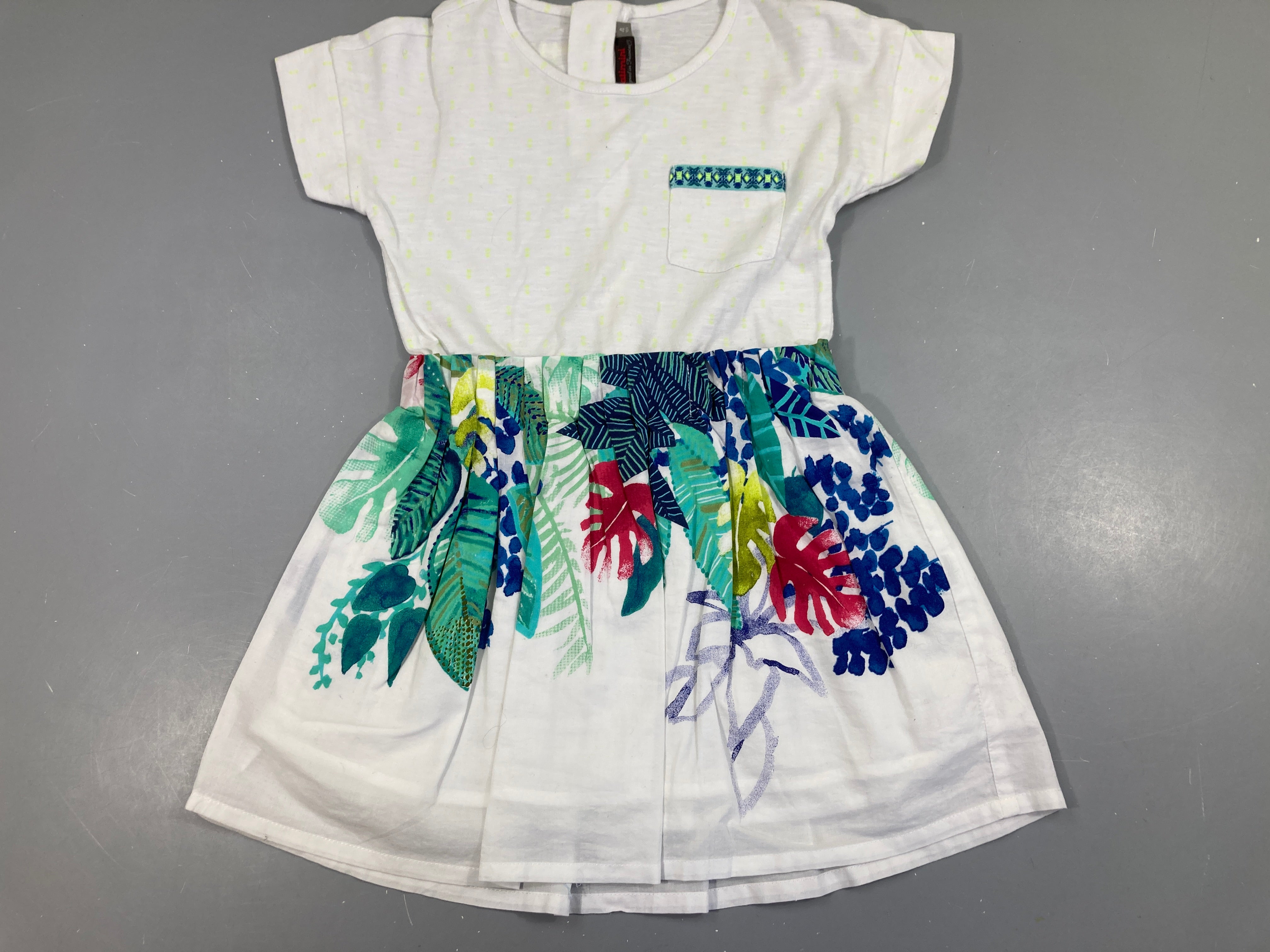 Robe m.c bi-matière blanc flammé fleurs