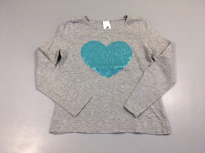 T-shirt m.l gris chiné Coeur sequins, moins cher chez Petit Kiwi