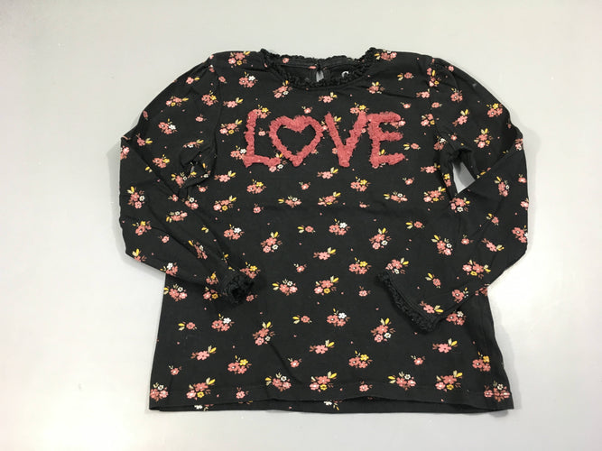 T-shirt m.l noir fleuri LOVE texturé, moins cher chez Petit Kiwi