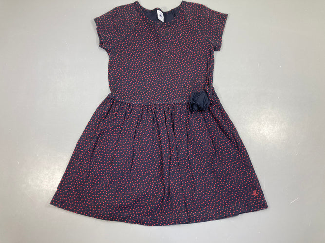 Robe m.c jersey bleu marine pois rouge, moins cher chez Petit Kiwi