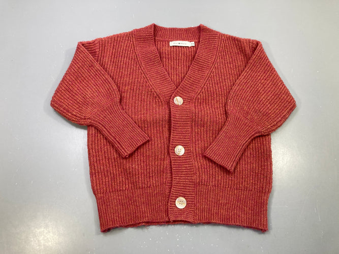 Gilet maille côtelée terracotta col V boutonné, Mini Molly, moins cher chez Petit Kiwi
