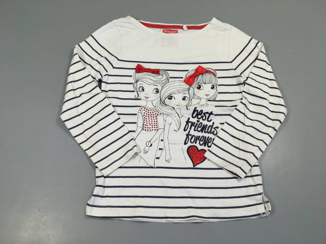T-shirt m.l blanc rayé bleu filles noeuds strass, moins cher chez Petit Kiwi