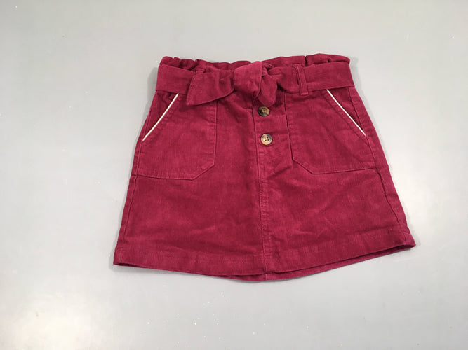Jupe velours côtelé rose foncé avec ceinture, moins cher chez Petit Kiwi