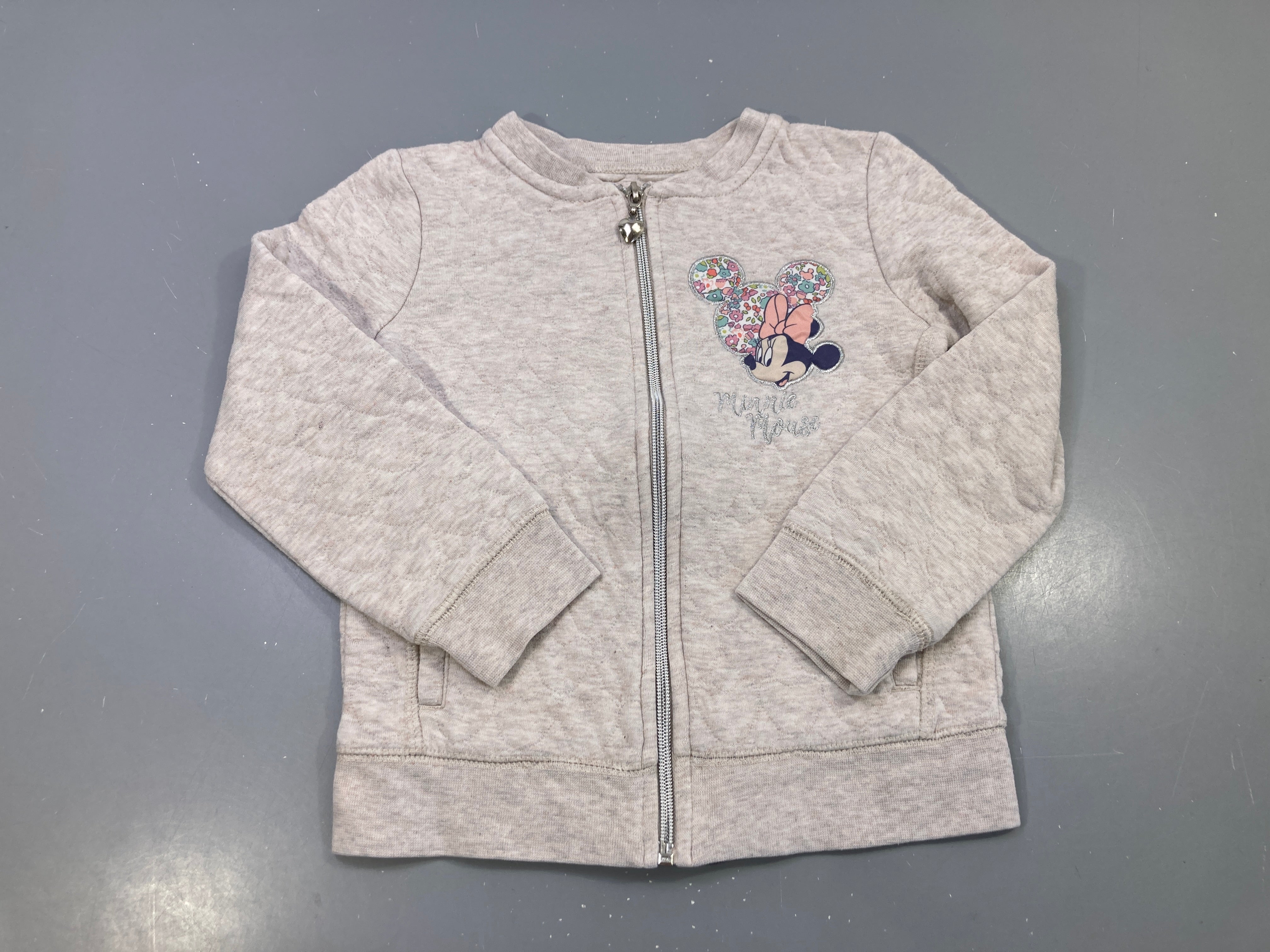 Sweat zippé beige chiné matelassé Minnie Mouse, bouloché