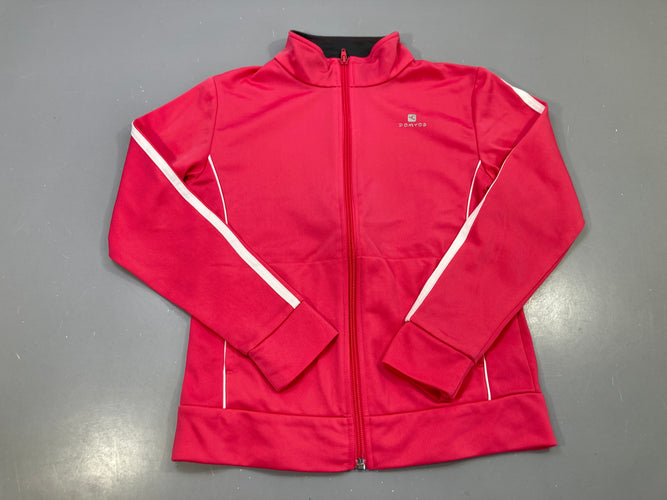 Veste survêtement zippée rose framboise col montant, bandes blanches, Domyos, moins cher chez Petit Kiwi