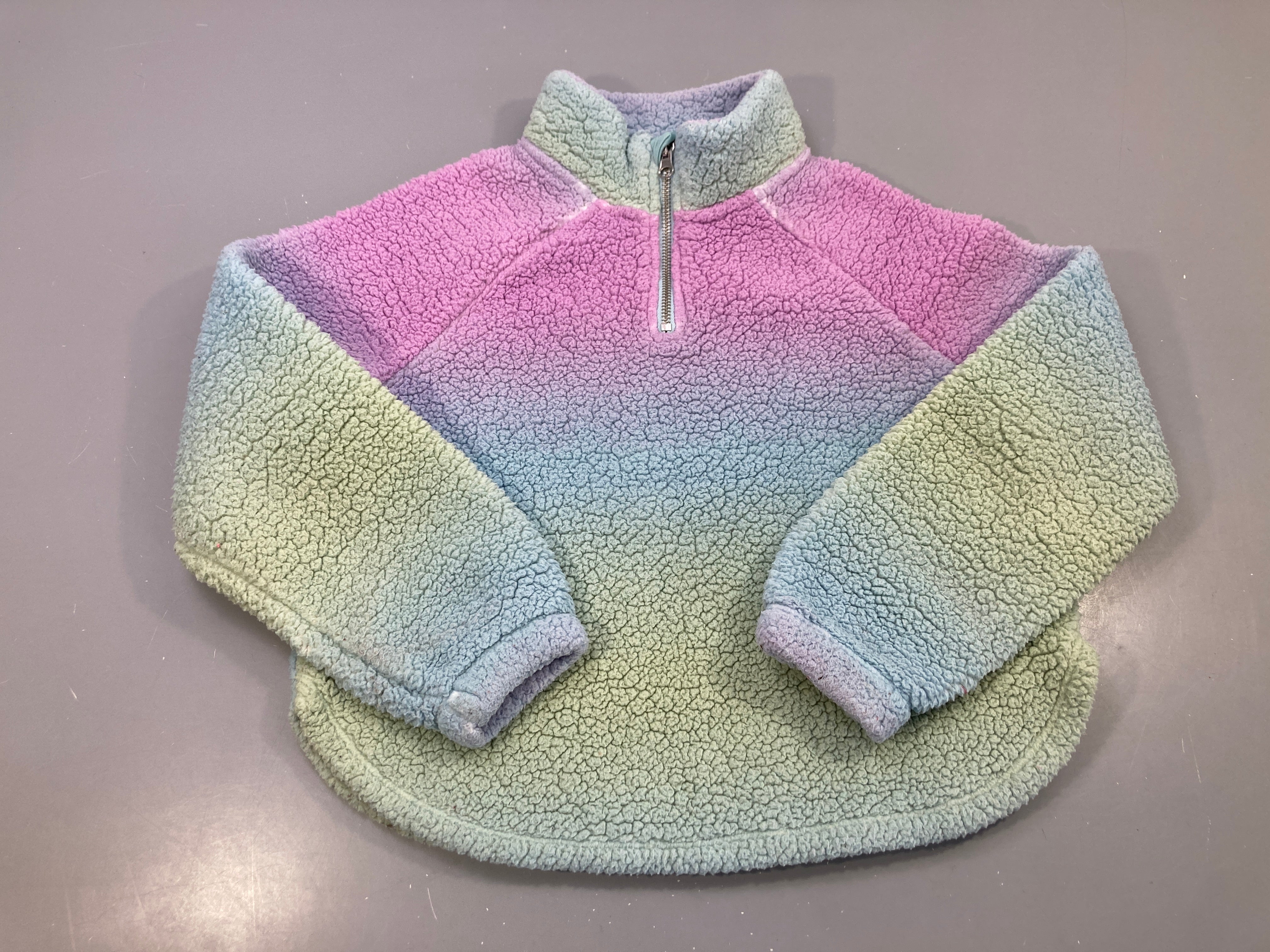 Sweat sherpa demi-zippé col montant dégradé pastel rose lilas bleu vert