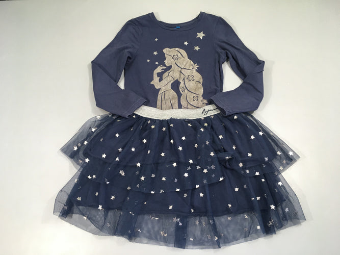 Robe m.l bi-matière bleu foncé jersey-tulle Princesse, moins cher chez Petit Kiwi