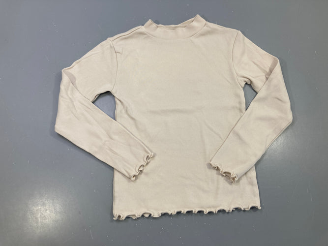 T-shirt m.l col montant écru côtelé, bords ondulés, moins cher chez Petit Kiwi