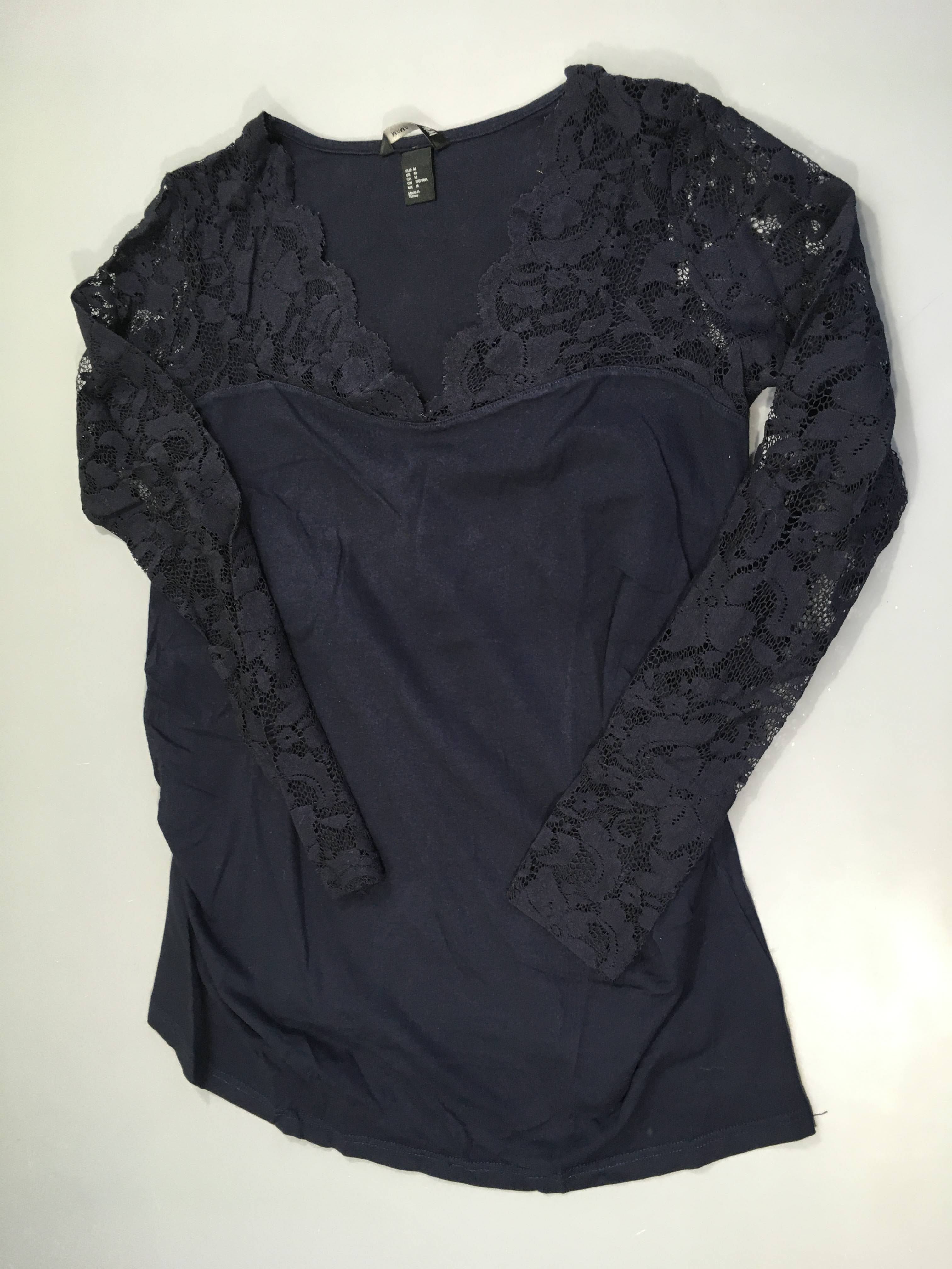 T-shirt m.l bleu foncé dentelle manches et haut