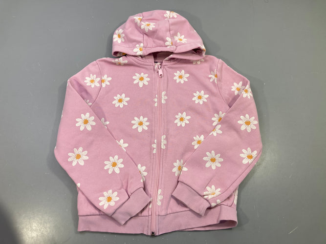 Sweat zippé capuche rose marguerites blanches, moins cher chez Petit Kiwi