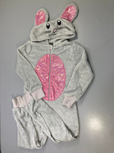 Combinaison velours gris lapin zippé, capuche à oreilles, ventre rose irisé, moins cher chez Petit Kiwi