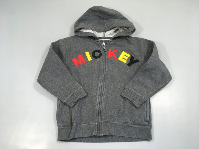 Sweat zippé à capuche gris foncé Mickey, moins cher chez Petit Kiwi