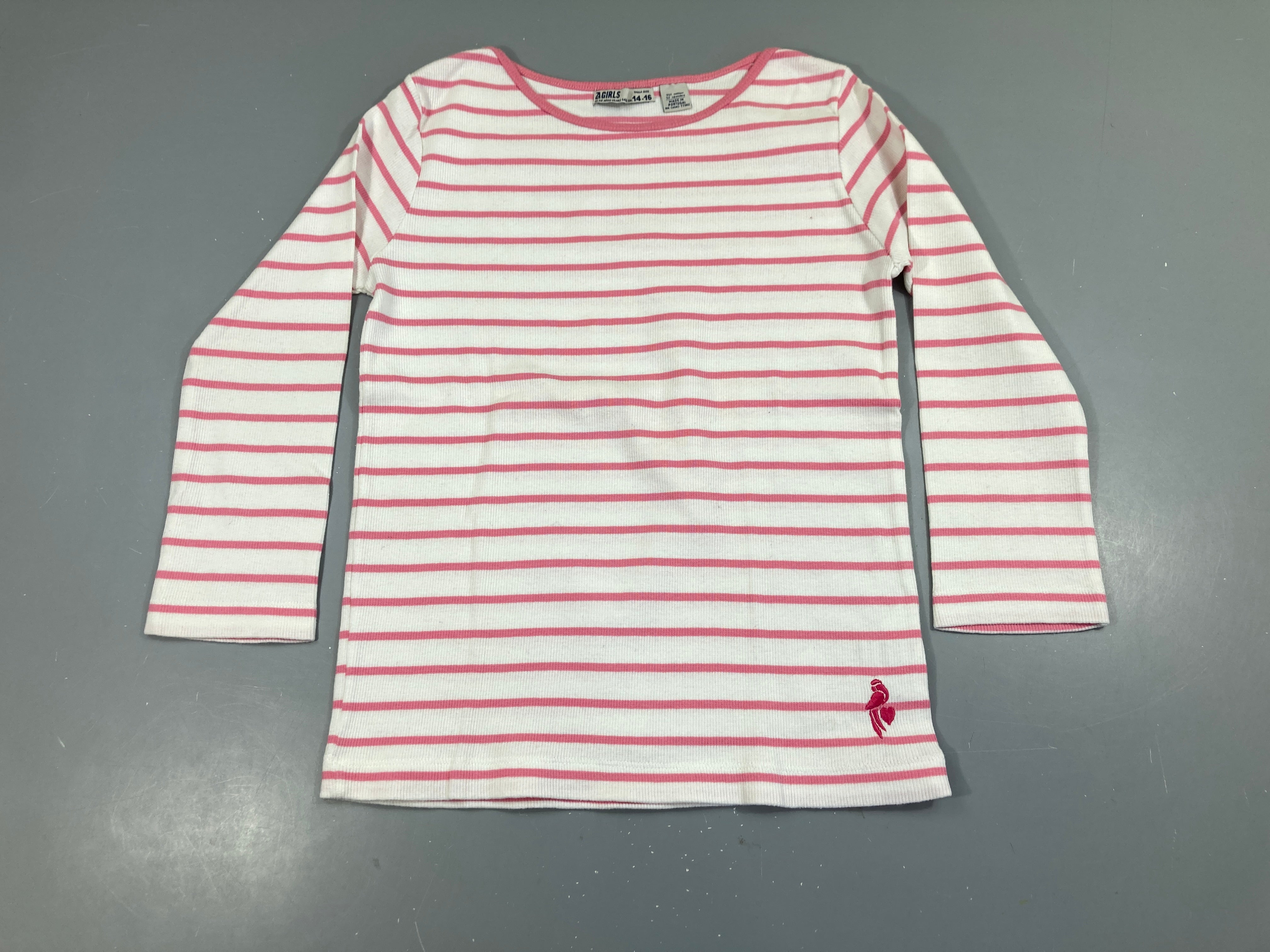 T-shirt m.l côtelé blanc rayé rose