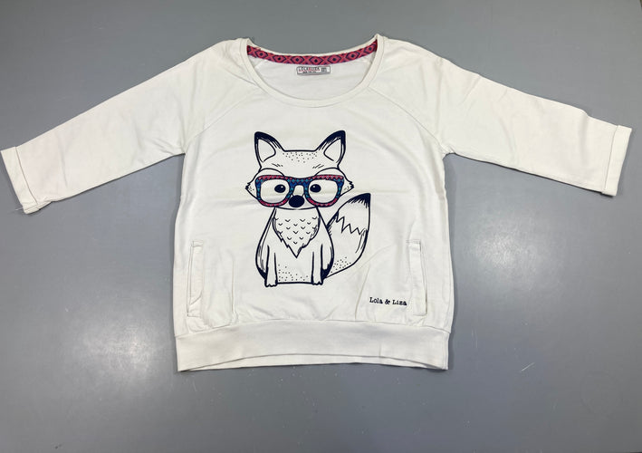 Sweat blanc renard lunettes, moins cher chez Petit Kiwi