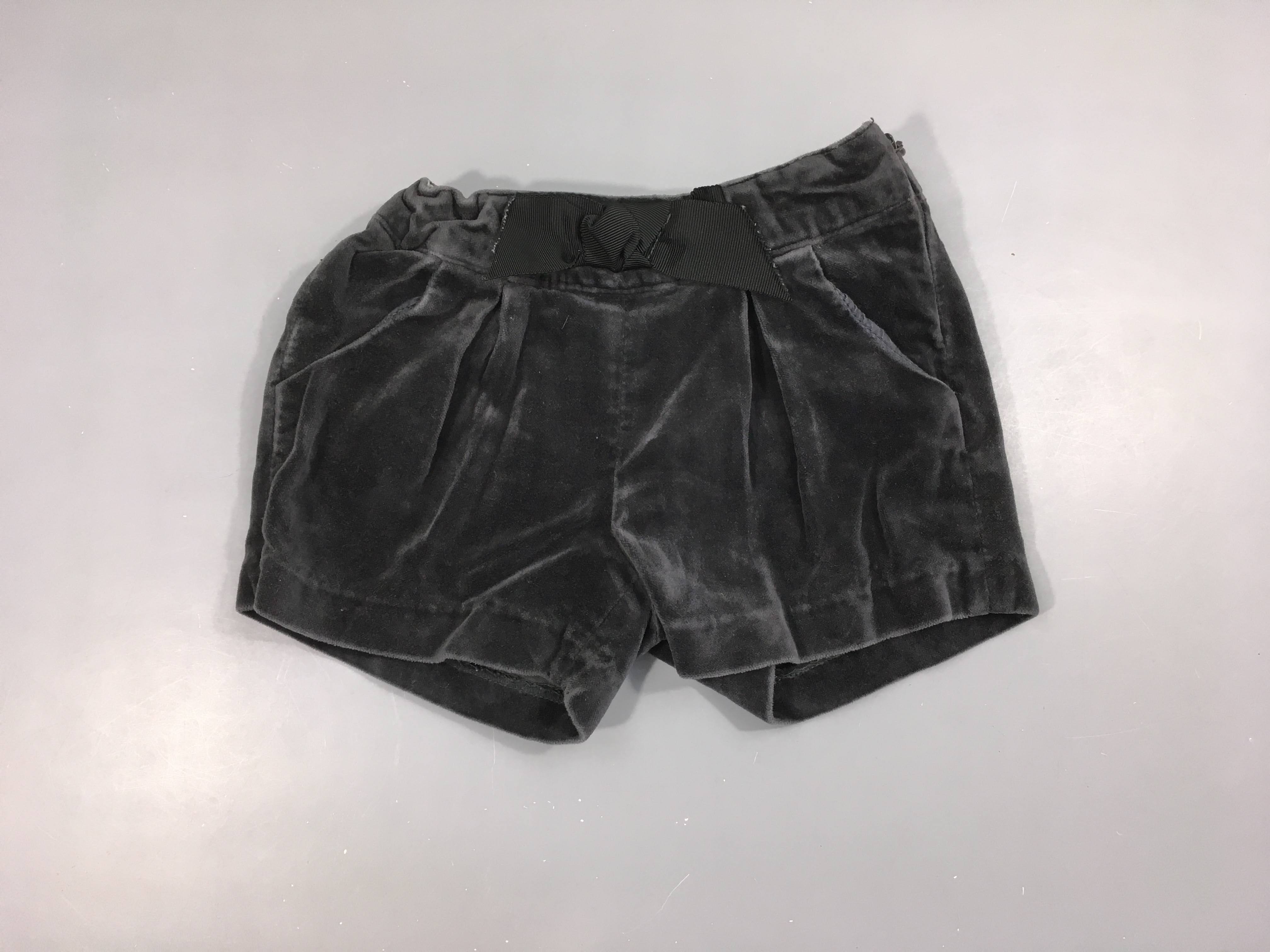 Short velours ras gris foncé noeud