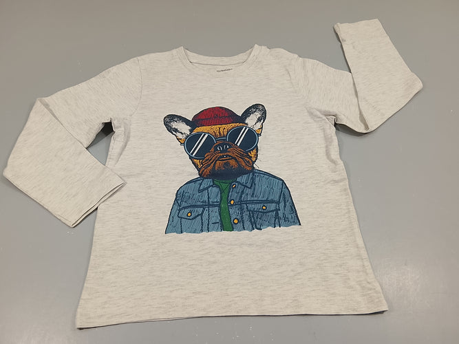 T-shirt m.l gris clair flammé, Bouledog avec lunettes et bonnet, moins cher chez Petit Kiwi