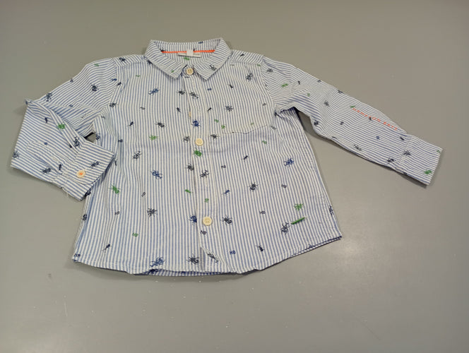 Chemise m.l blanche lignée bleu, insectes, moins cher chez Petit Kiwi