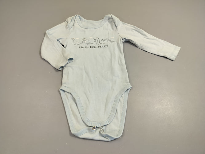 Body m.l  bleu  clair, dinosaures 100% coton bio, moins cher chez Petit Kiwi
