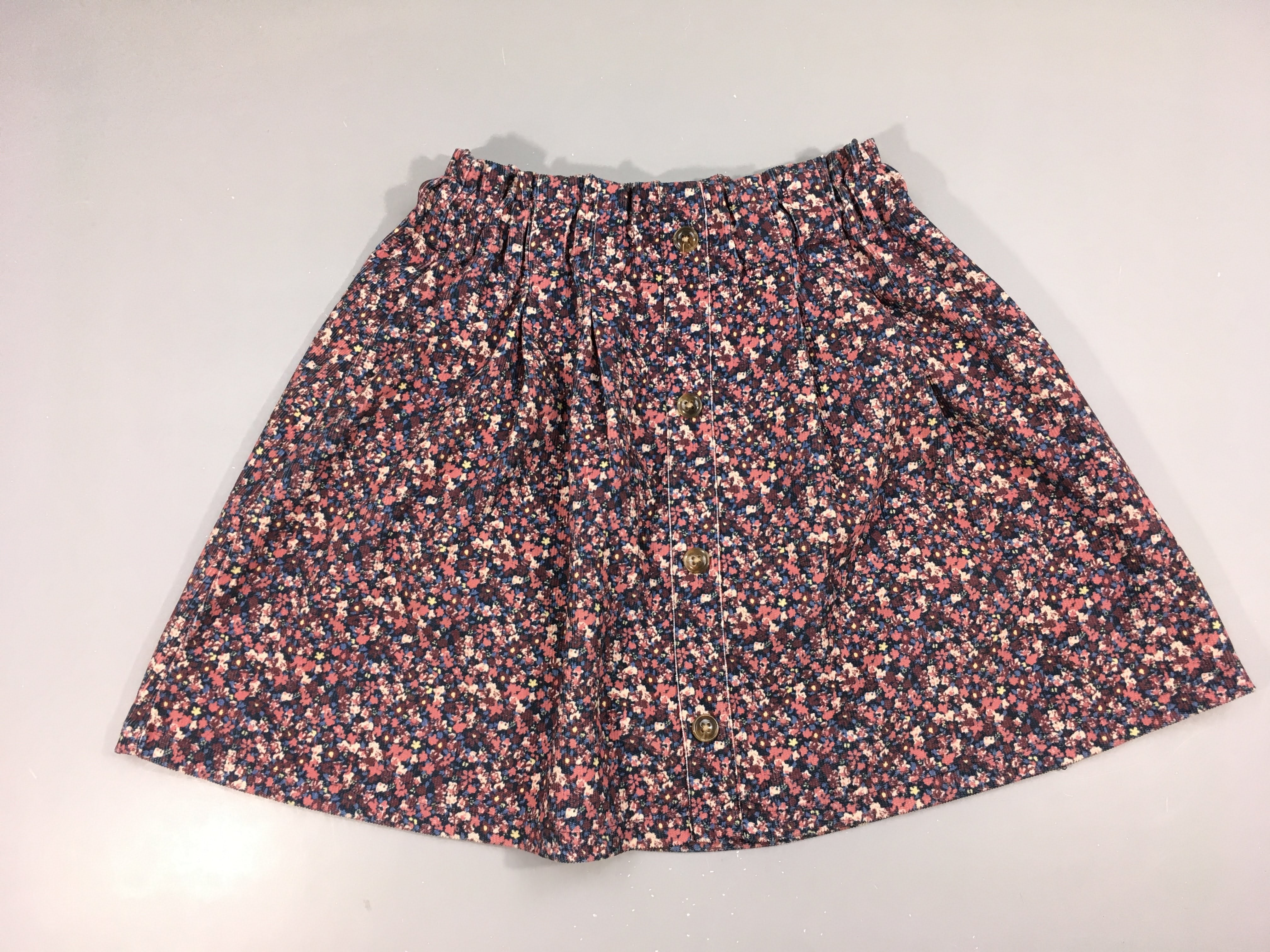 Jupe velours fleurie rose-bleu