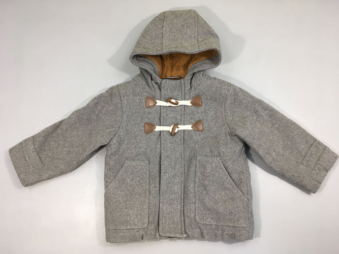 Manteau à capuche tweed gris doublé teddy Légèrement bouloché, moins cher chez Petit Kiwi