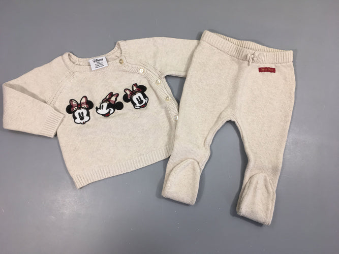 Pull + Pantalon mailles beige Minnie, moins cher chez Petit Kiwi