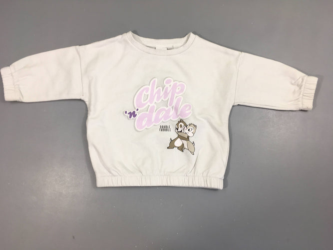 Sweat blanc Tic et Tac,légèrement bouloché, moins cher chez Petit Kiwi