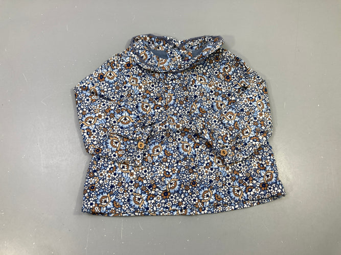 Blouse m.l bleu fleurs marron écru, col Claudine, moins cher chez Petit Kiwi