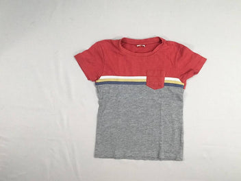T-shirt m.c rouge/gris chiné poche